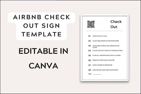 Airbnb Check out Rules Sign with QR Graphics and Print Templates